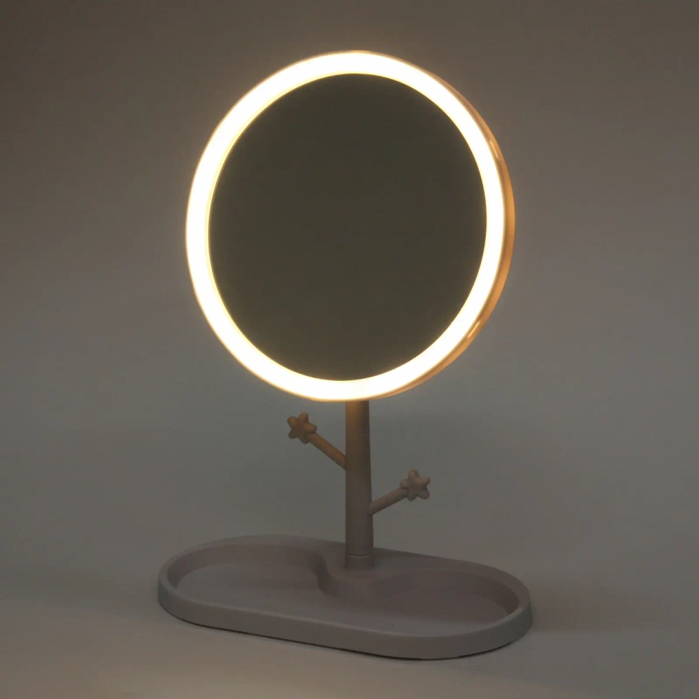 Зеркало настольное с подсветкой на подставке «SVET», цвет белый, USB, 29*5*17см