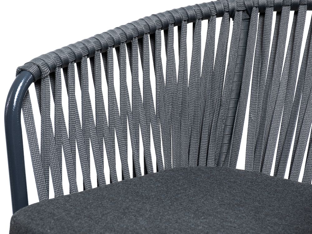 "Бордо" стул барный плетеный из роупа, каркас из стали темно-серый (RAL7024) муар, роуп серый 15мм, ткань темно-серая 027 NEW