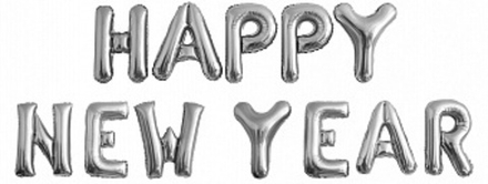 Набор шаров-букв (16''/41 см) Мини-Надпись "Happy New Year" Серебро