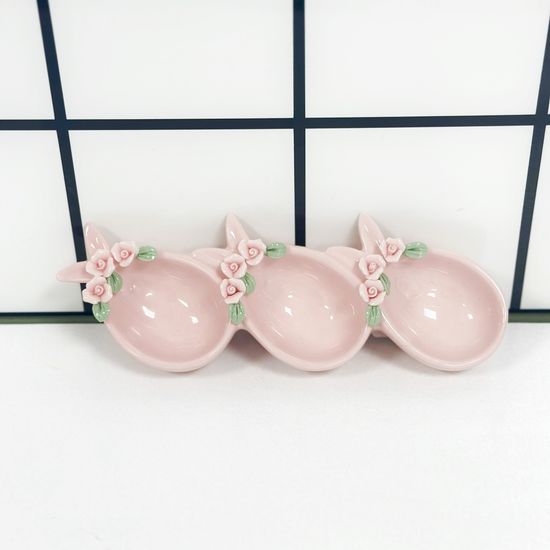 Менажница керамическая 3 ячейки «Кролик», 20×7×3 см, цвет розовый