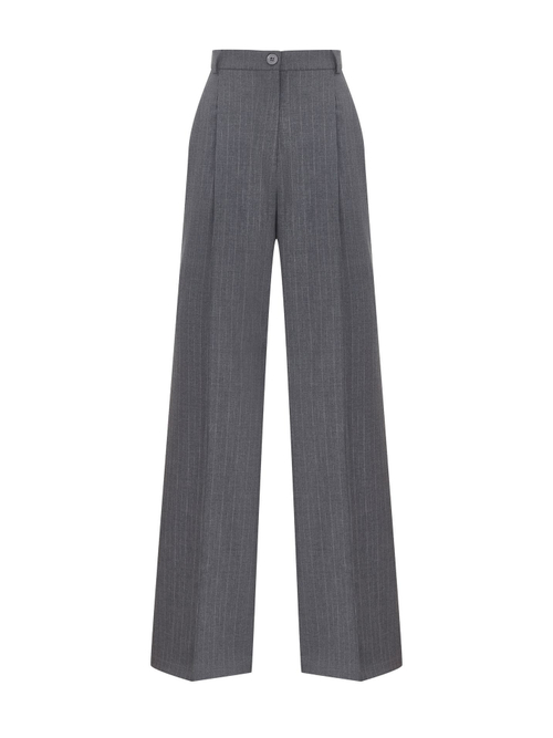 Брюки костюмные из крепа в полоску, серый