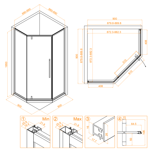 Душевой уголок RGW SV-81 (Прозрачное, 900x900)