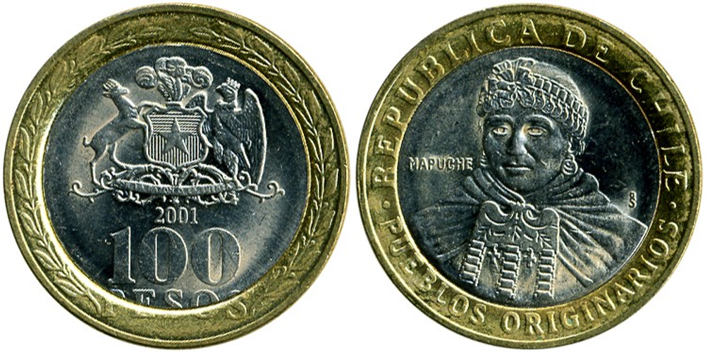 Чили 100 песо, 2001 Герб UNC