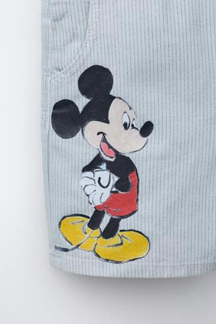 ZARA КОРОТКИЙ КОМБИНЕЗОН ИЗ ХЛОПКА В ПОЛОСКУ MICKEY MOUSE © DISNEY, ГОЛУБОЙ