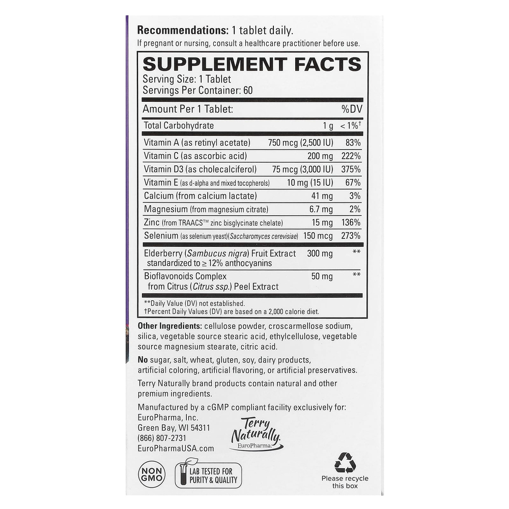 Terry Naturally, ViraPro, смесь для иммунитета из бузины, 60 таблеток