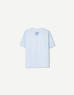 BERSHKA Футболка с коротким рукавом и принтом Sabrina Carpenter, светло-голубой