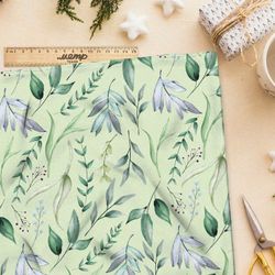 Ткань атлас зеленые листья букетов