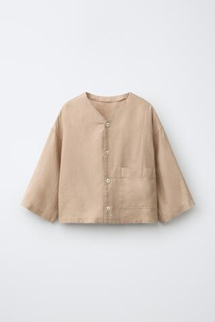 ZARA КУРТКА-РУБАШКА ИЗ 100% ЛЬНА, СВЕТЛО-КОРИЧНЕВЫЙ