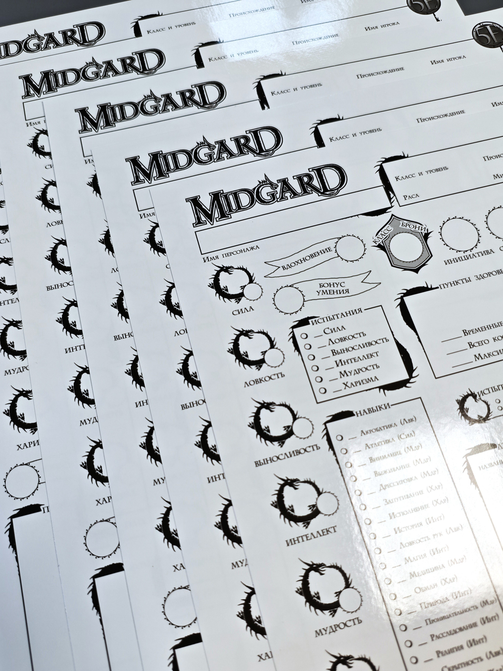 Листы персонажа D&D, многоразовые, ламинированные, Midgard