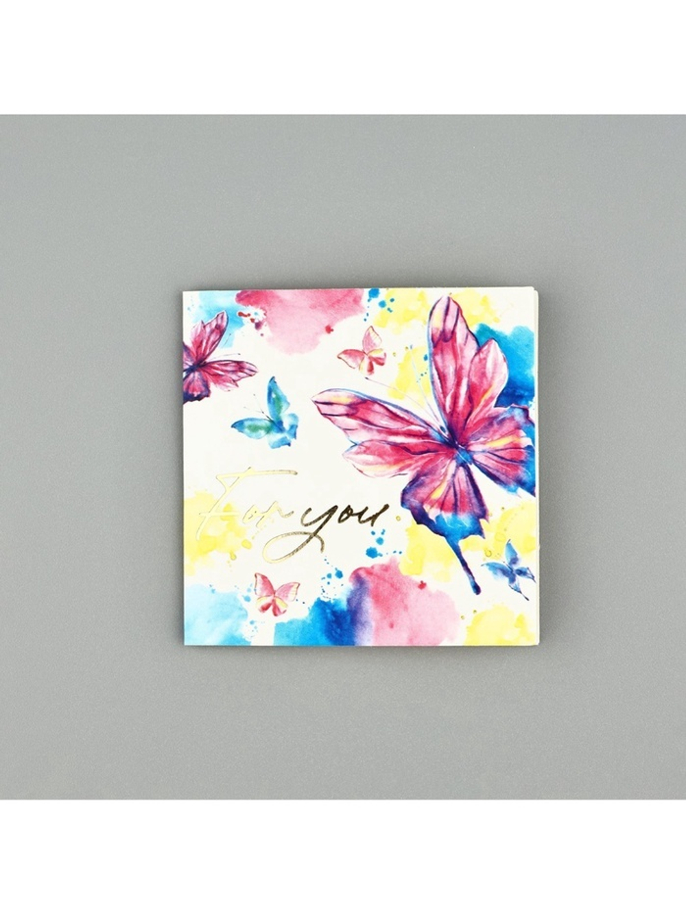 Открытка с конвертом «Бабочки», тиснение, 7 х 7 см