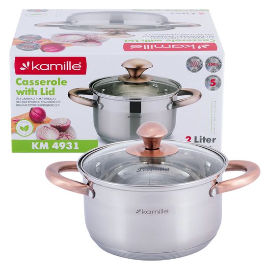 Кастрюля 2 л. из нержавеющей стали Kamille KM-4931 с медными ручками
