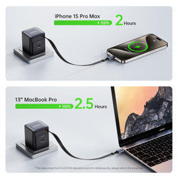 Быстрое зарядное устройство 65W с телескопическим кабелем 70см с разъемом USB-C, Duzzona