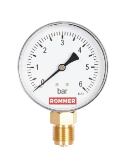 Манометр радиальный Rommer 80 мм, 0-6 бар, 1/2
