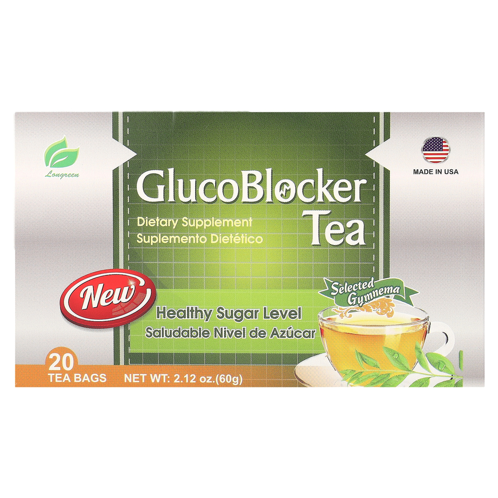 Longreen, GlucoBalance Tea, отборная джимнема, 20 чайных пакетиков, 60 г (2,12 унции)