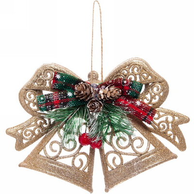 Украшение новогоднее «Колокольчики с красным бантом» 20*15 см, Золото
