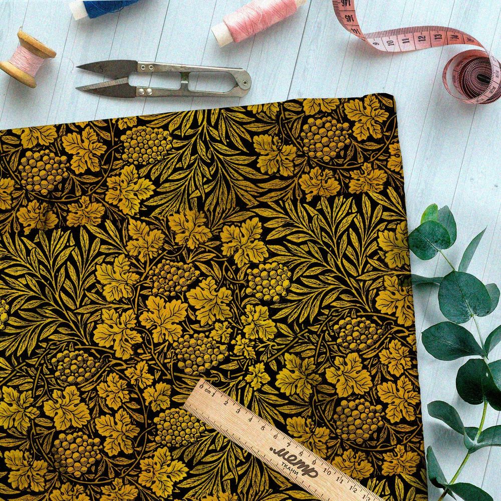 Ткань атлас бронзовая хохлома из ягод