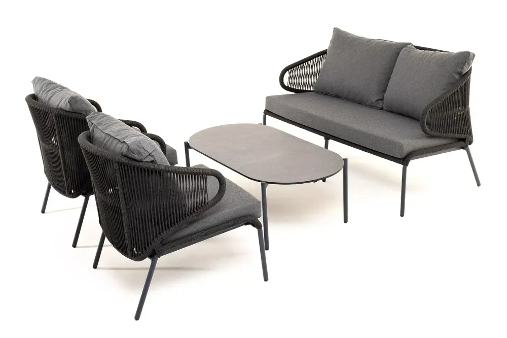 "Милан" лаунж-зона 4-местная плетеная из роупа (веревки), каркас алюминиевый темно-серый, роуп темно-серый