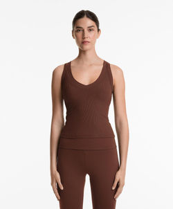 Oysho Топ из смесового модала в рубчик, шоколадный