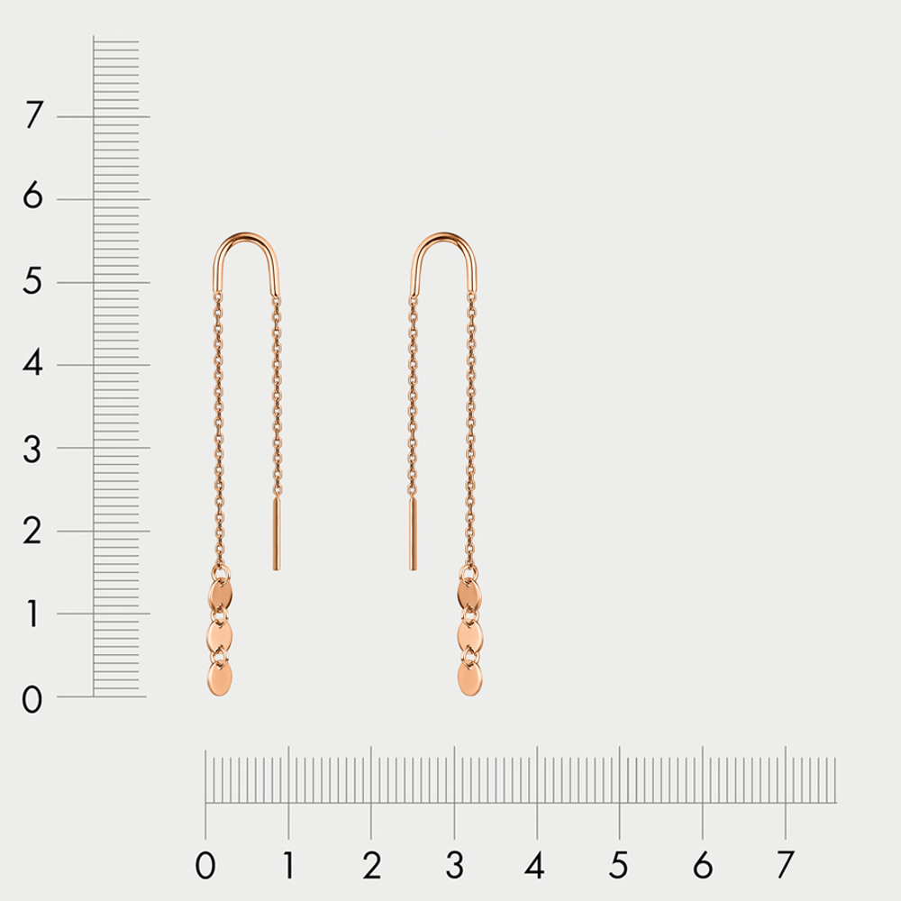 Серьги-продевки без вставок из розового золота 585 пробы для женщин (арт. С3523)
