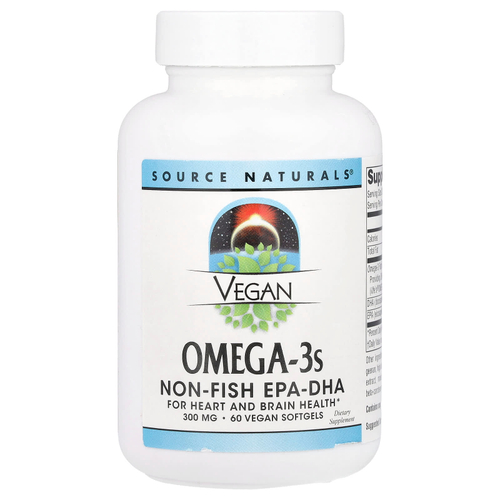 Source Naturals, омега-3 для веганов, ЭПК и ДГК из рыбы, 300 мг, 60 веганских капсул