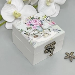 Шкатулка деревянная с зеркалом «МАРЦИПАН», пудровые пионы, 6.5*6.5*4.5см (в коробке)