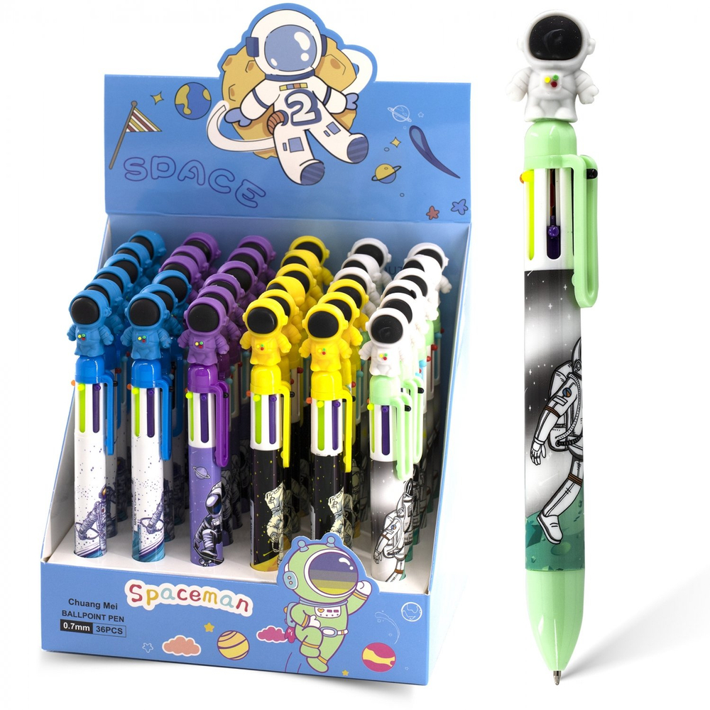 Ручка шариковая Alingar, "Космонавт", 0,7 мм, 6 цветов, автоматическая, круглый, цветной, пластиковый корпус, карт. уп.