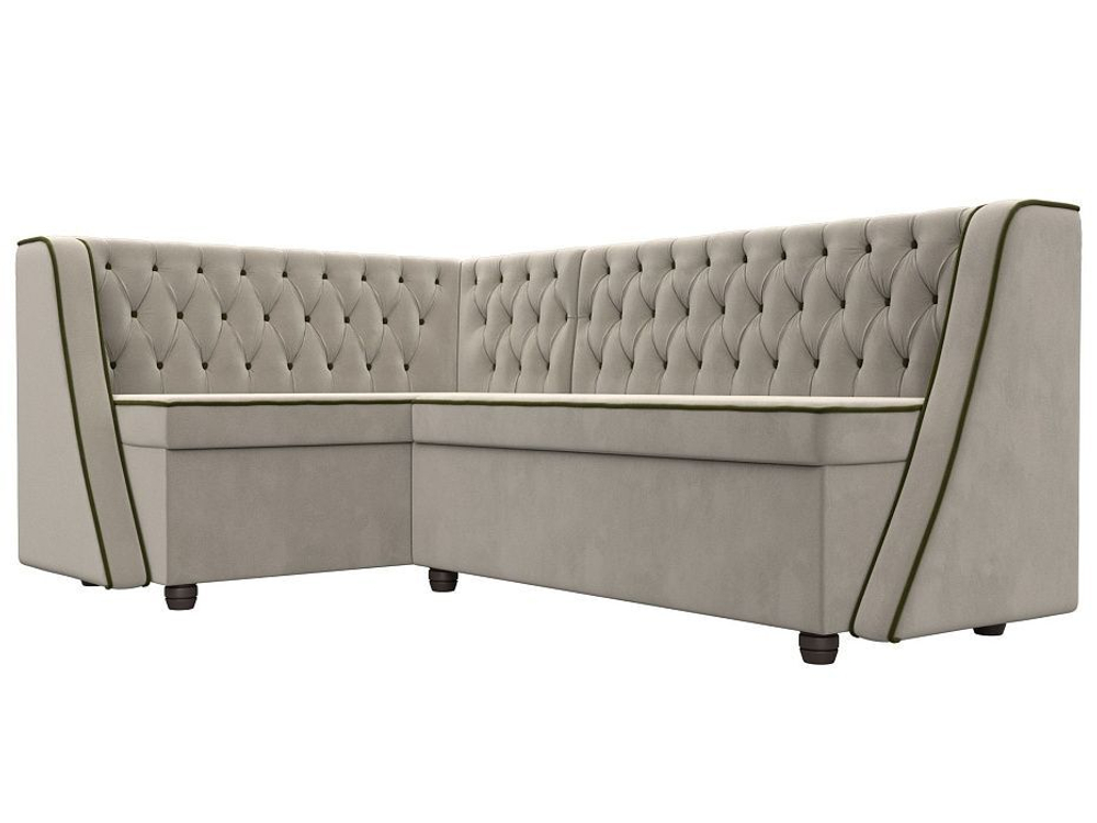 Диван кухонный угловой Лофт левый угол, Бежевый\Зеленый, Микровельвет, 104593L