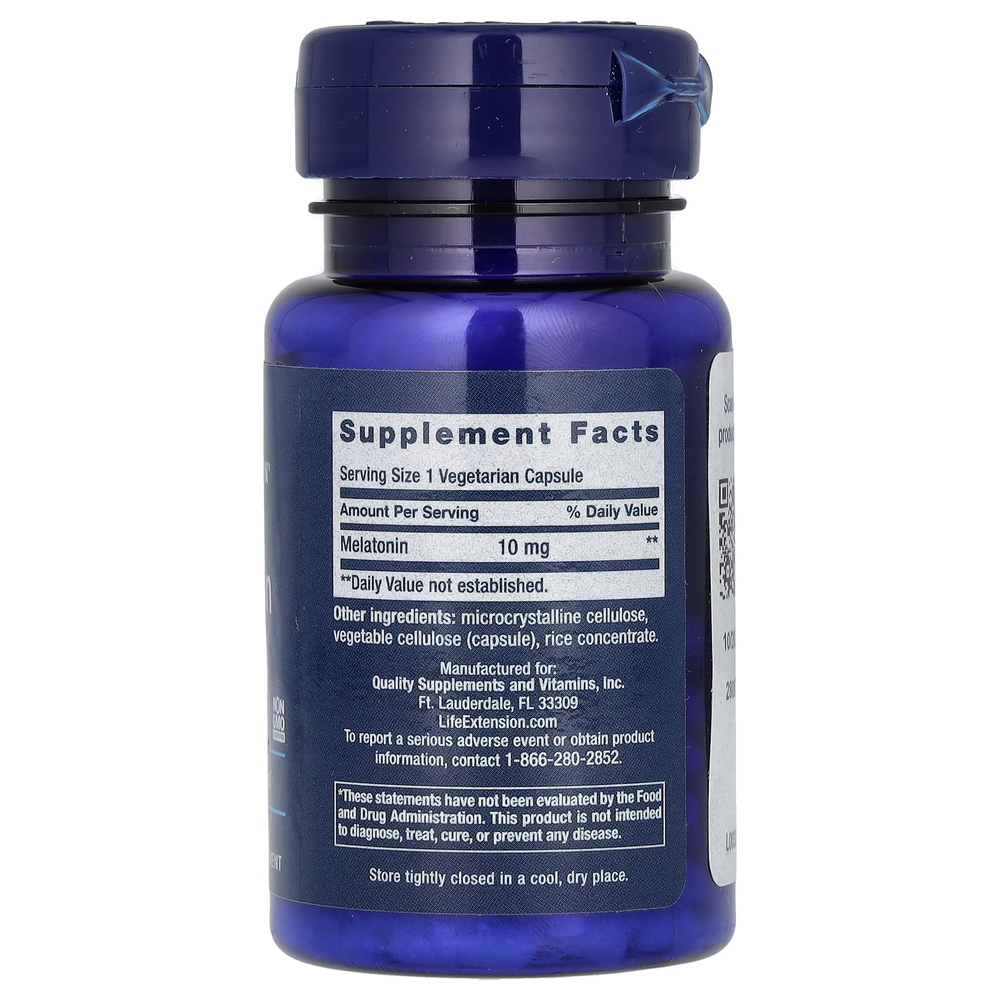 Life Extension, Мелатонин, 10 мг, 60 вегетарианских капсул