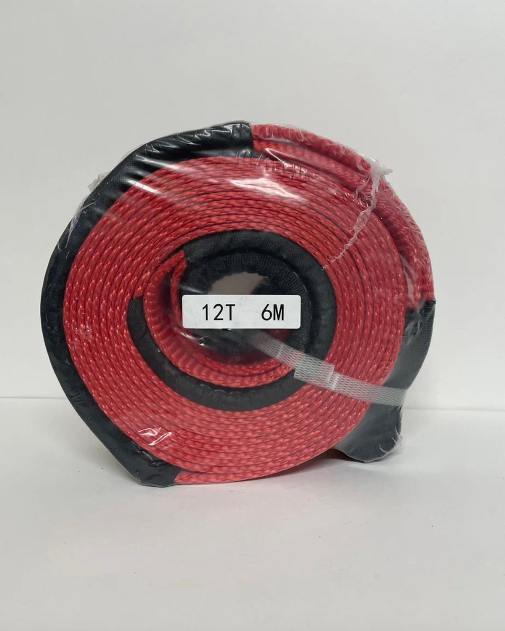 12T-6M / Трос автомобильный буксировочный, 12 тонн, длина 6 метров, ширина 75 мм, стропа, петля-петля, красный, серия - спасатель, TG (1 шт.)