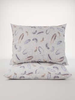 Постельное белье "Перья" евро  наволочки 50х70 2шт Простынь на резинке 180х200 см Пододеяльник 200х215 см Сказка сатин