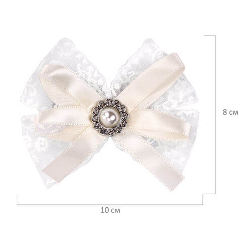 Бант для волос НАБОР 2 шт. и 1 шт., 10х8 см, на заколке, белый, АССОРТИ, MONTE VITA, 457119