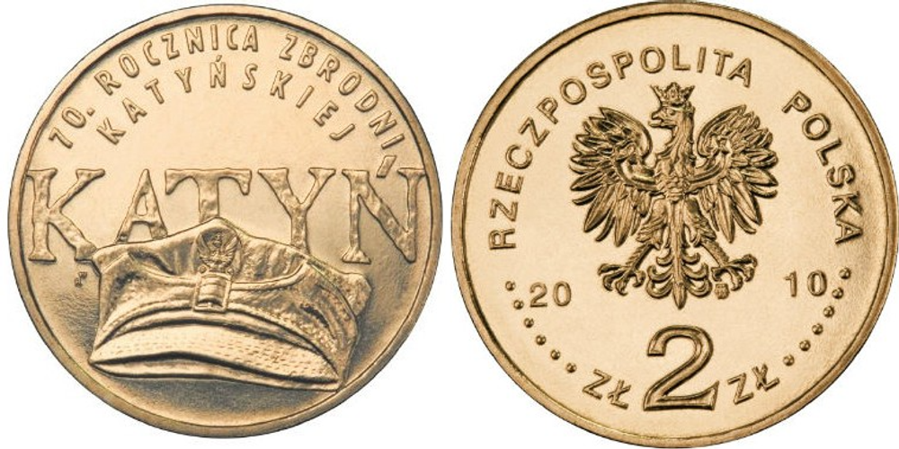 Польша 2 злотых, 2010 70 лет Катынской трагедии