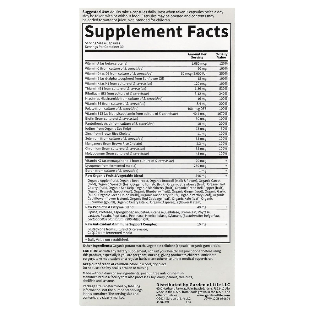 Garden of Life, Vitamin Code®, мультивитамины из цельных продуктов для мужчин от 50 лет, 120 вегетарианских капсул
