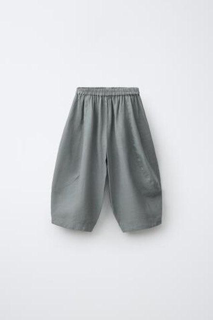 ZARA БРЮКИ BALLOON ИЗ 100% ЛЬНА, ЗЕЛЕНОВАТО-СИНИЙ