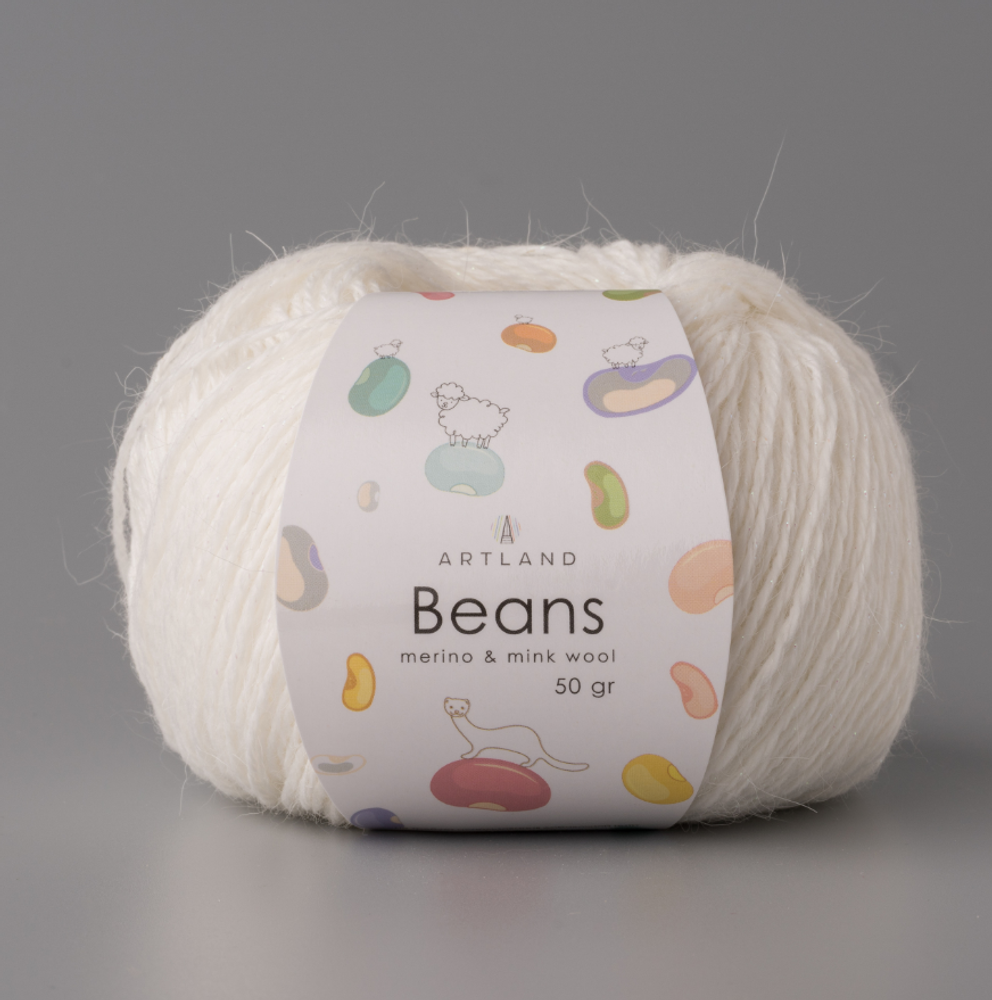 Пряжа &quot;Beans&quot;, 5% шёлк, 20% мериносовая шерсть, 30% нейлон, 45% норка, 50гр-240м, (1уп=5шт), белый