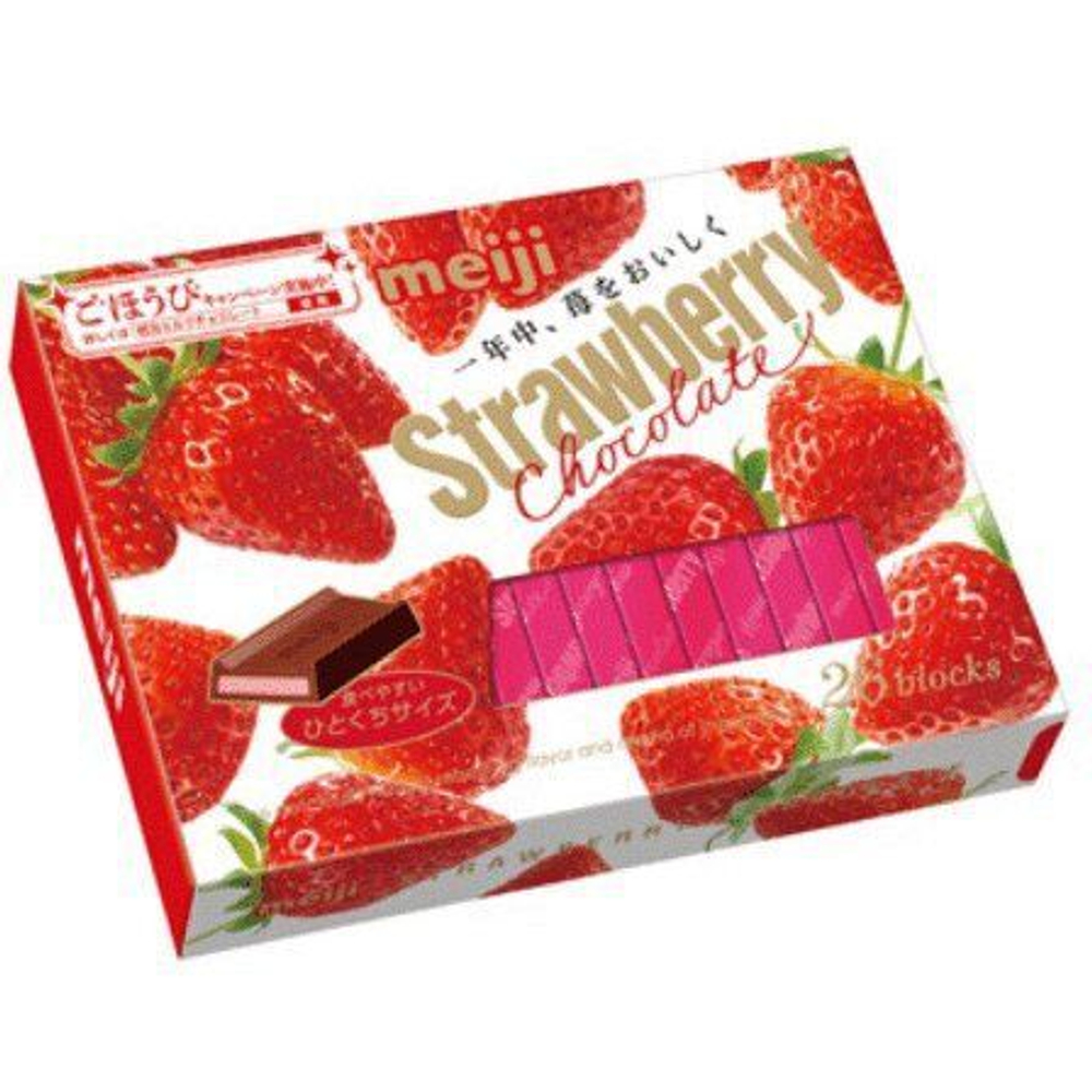Шоколад Meiji 26 blocks Strawberry со вкусом клубники, 120 гр