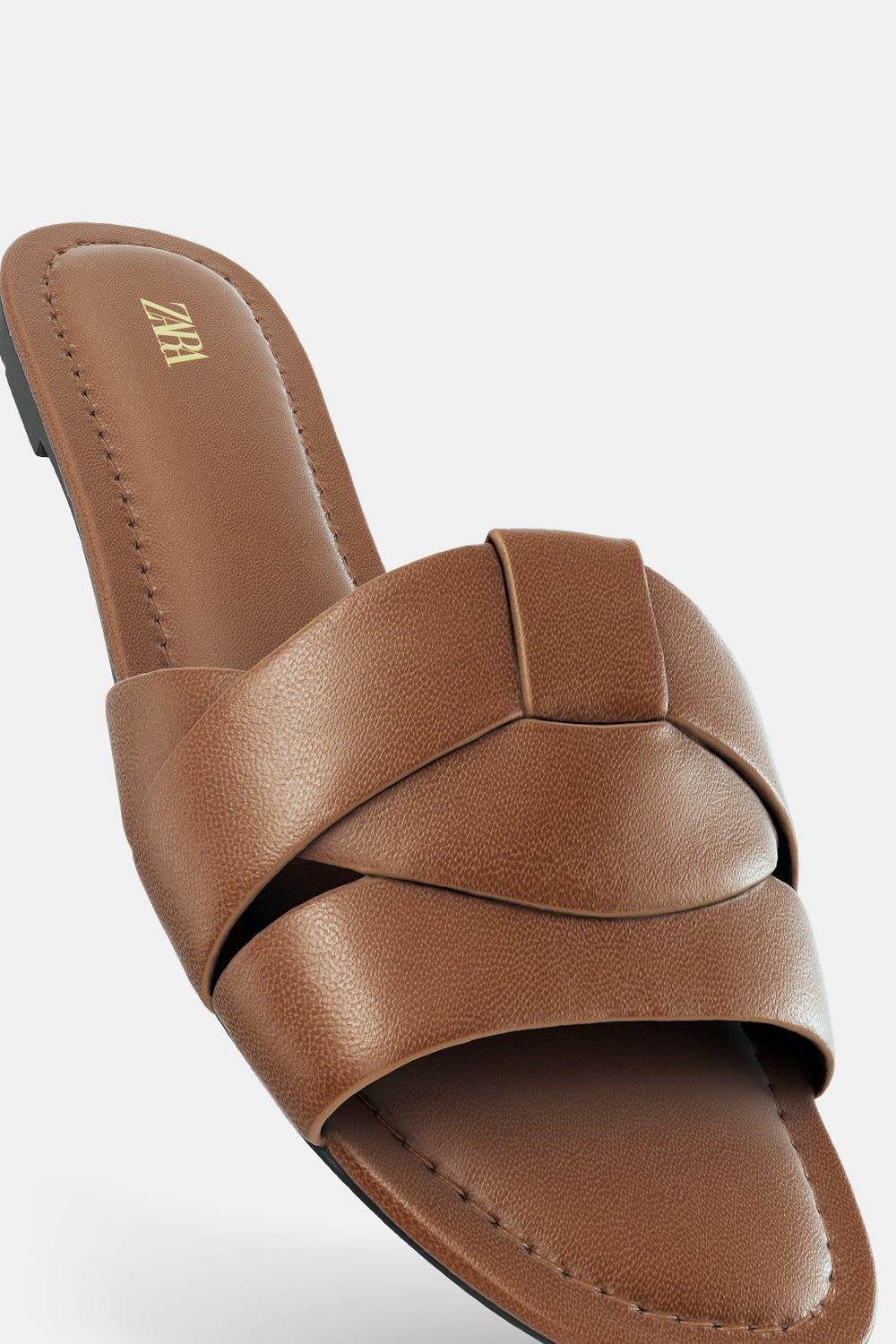 ZARA САНДАЛИИ ИЗ КОЖИ НА ПЛОСКОЙ ПОДОШВЕ, КОРИЧНЕВЫЙ