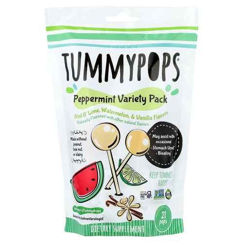Tummydrops, Tummypops®, ассорти с перечной мятой, 21 леденец
