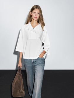 Massimo Dutti Футболка с воротником, натуральный, кремовый