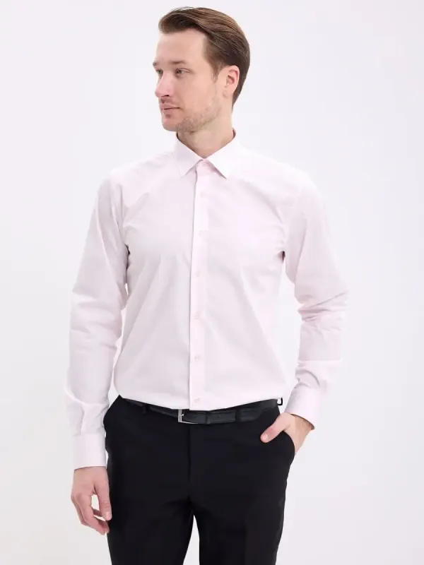Рубашка на высокий рост LONG SLIM FIT с длинным рукавом, бледно-розовая