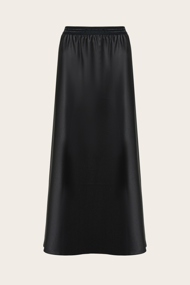 Черная сатиновая юбка в бельевом стиле