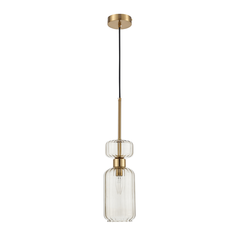 Подвесной светильник 1x60Вт E14, металл/стекло, античная медь/бежевый