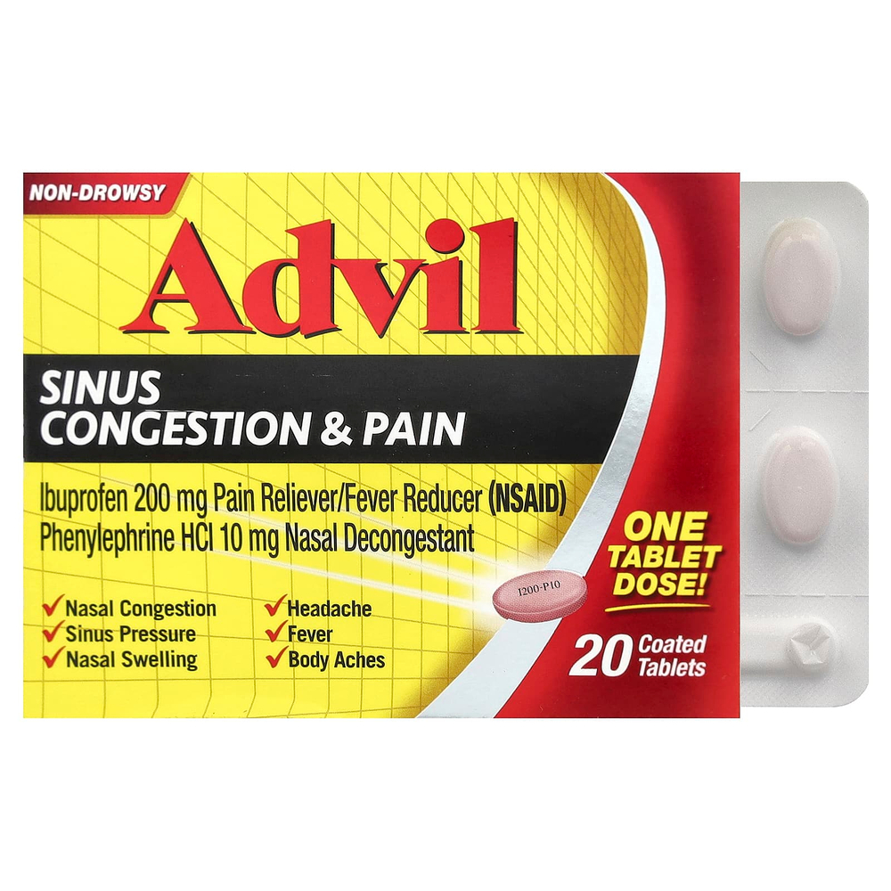 Advil, от заложенности носа и боли, 20 таблеток, покрытых оболочкой