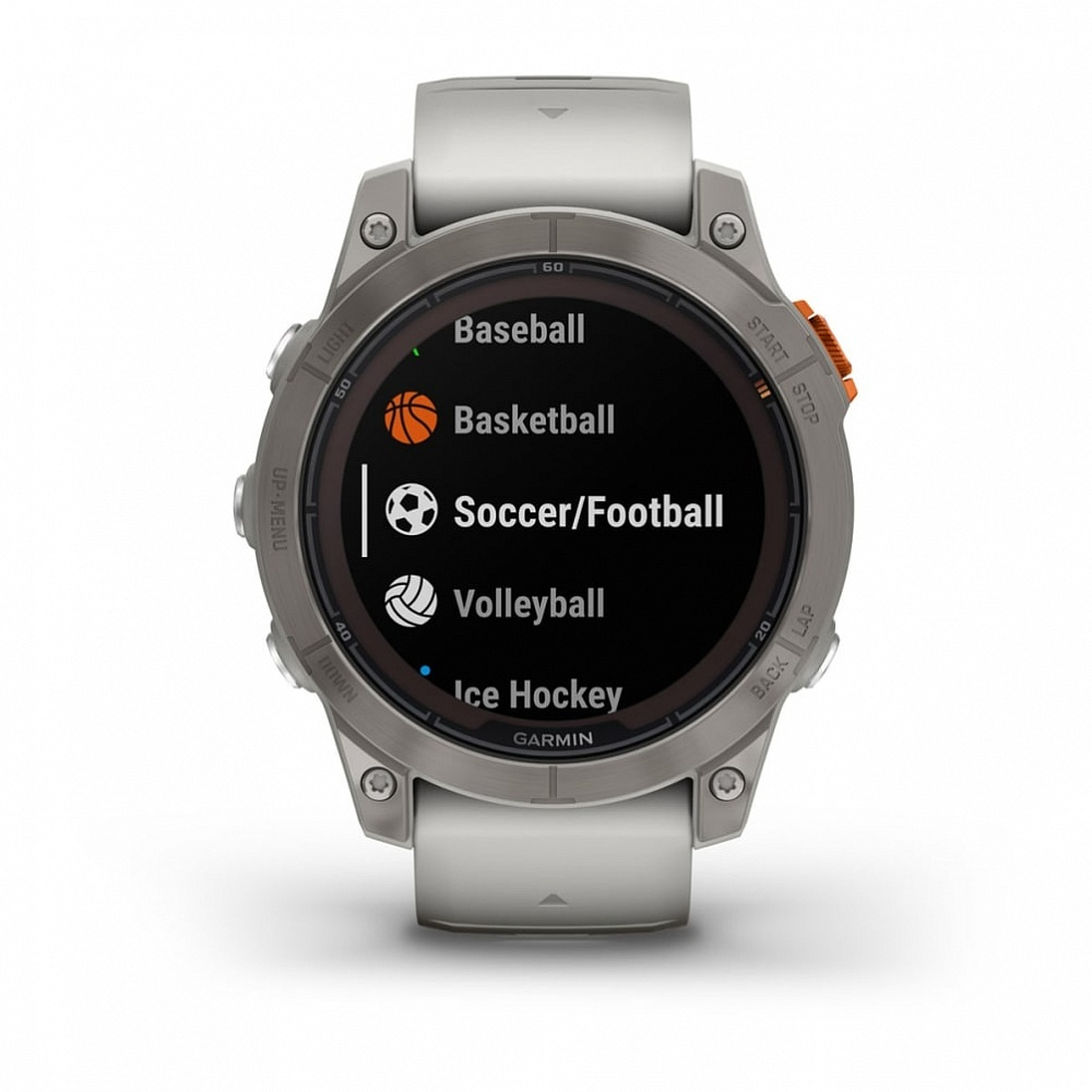 Смарт часы Garmin Fenix 7 Pro Sapphire Solar титановый серый с серо-оранжевым ремешком
