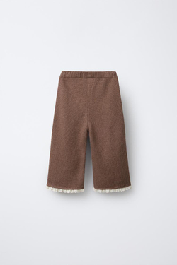 ZARA ТРИКОТАЖНЫЕ БРЮКИ-КЮЛОТЫ С КРУЖЕВОМ, РОЗОВАТЫЙ