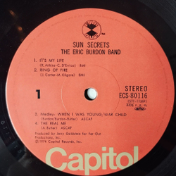Винтажная виниловая пластинка LP Eric Burdon Band Sun Secrets (Japan 1974) (Obi)