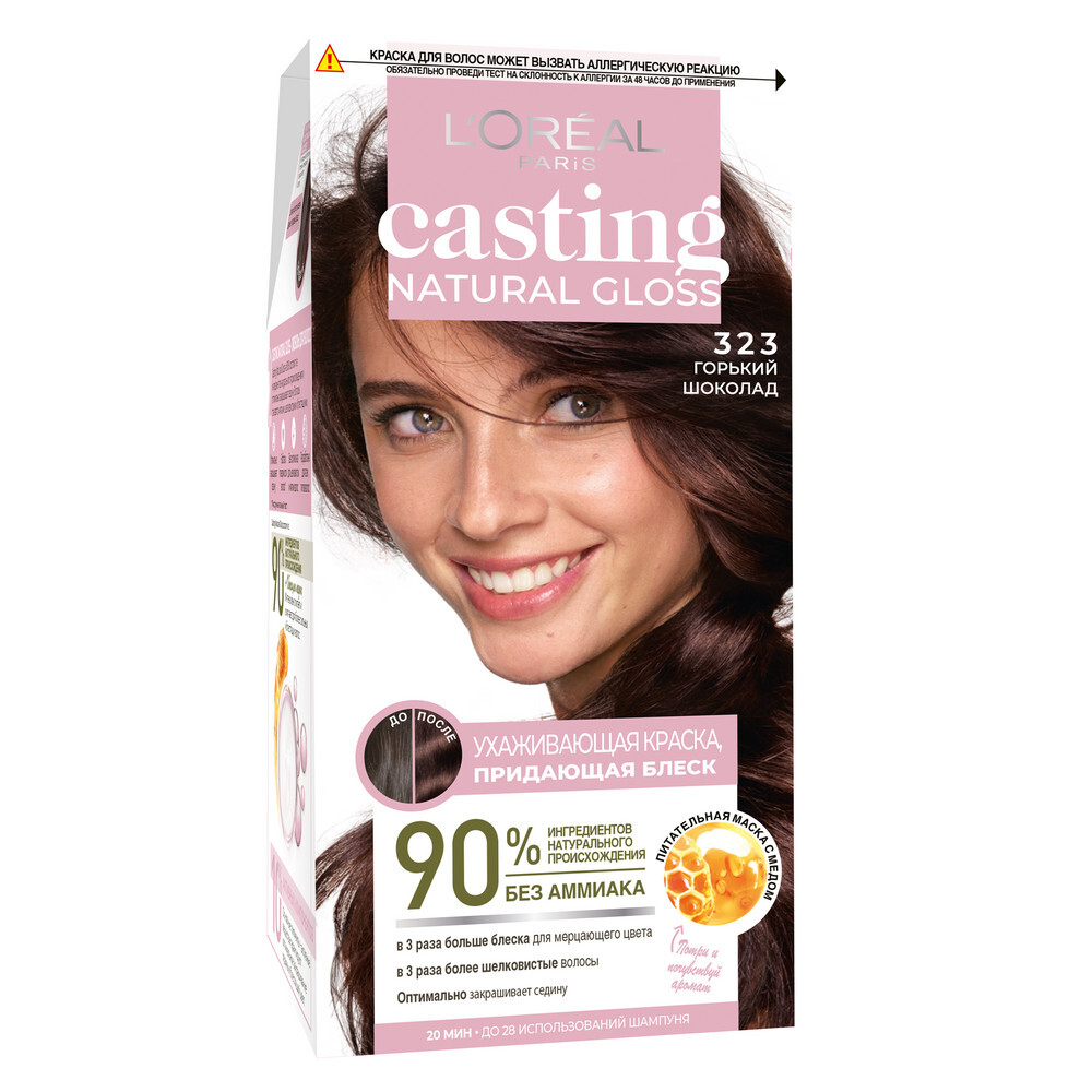 L'Oreal Paris Краска-уход для волос Casting Natural Gloss, без аммиака, тон №323, Горький шоколад, 180 мл