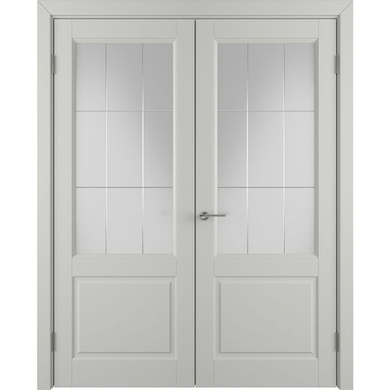 Фото двустворчатой распашной двери Патриция светло-серая эмаль со стеклом