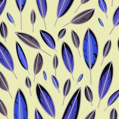 Яркий паттерн с фиолетовыми перьями на желтом фоне