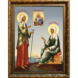 Ксения Петербургская и Матрона Московская. Икона на холсте.